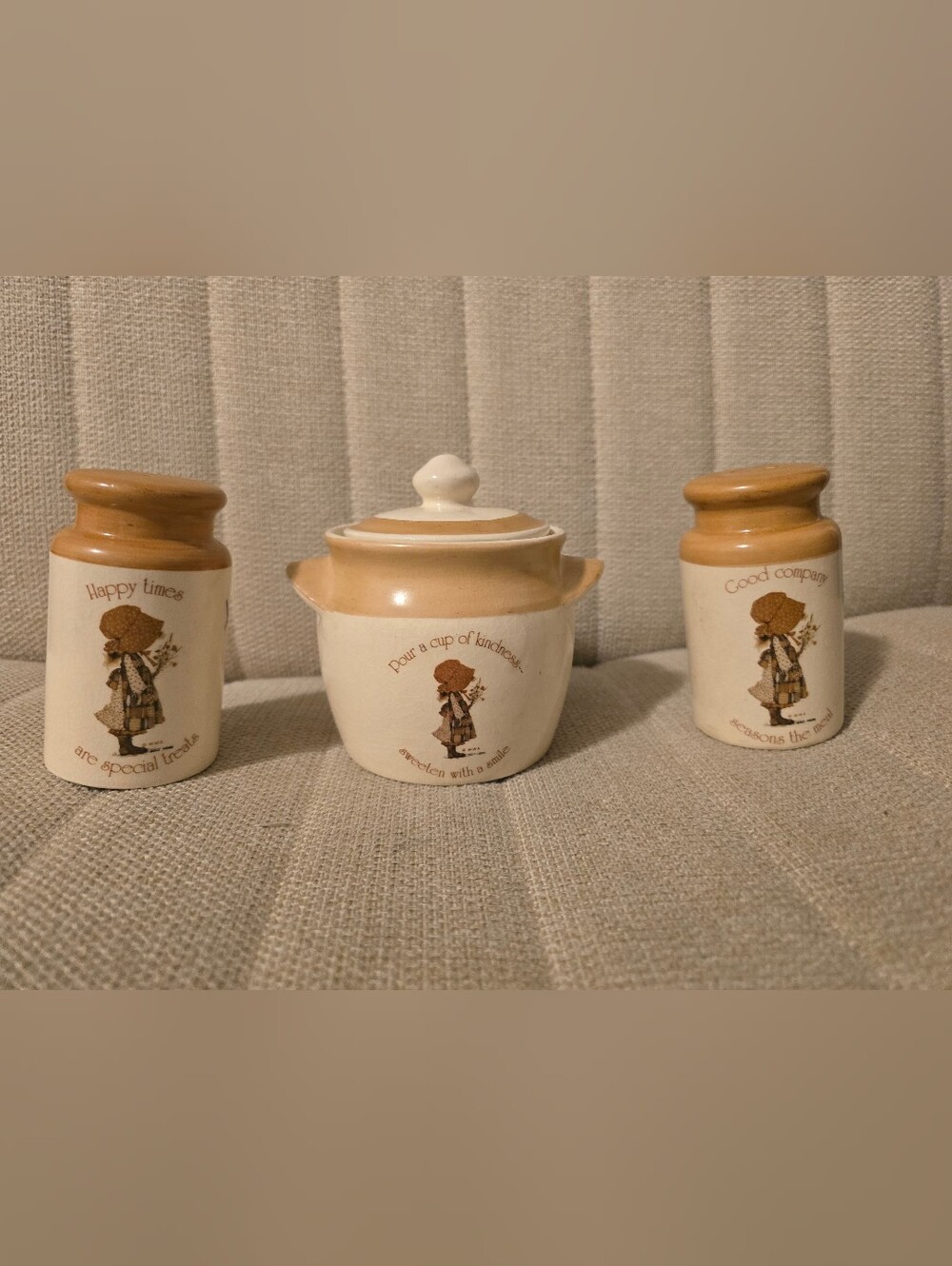 Holly Hobbie Country Living Salt & Pepper Shakers And Sugar Bowl